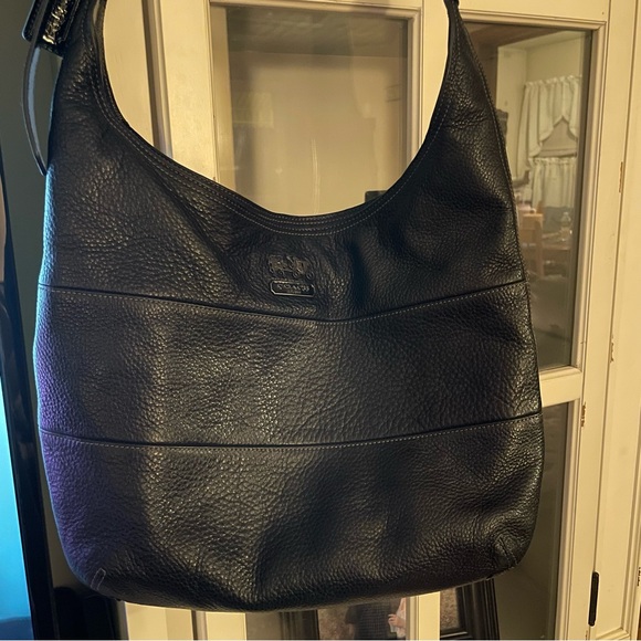 Coach Black Pebbled Leather Bag Purple Interior Silver Hardware #D0926-14107. - Picture 1 of 9
